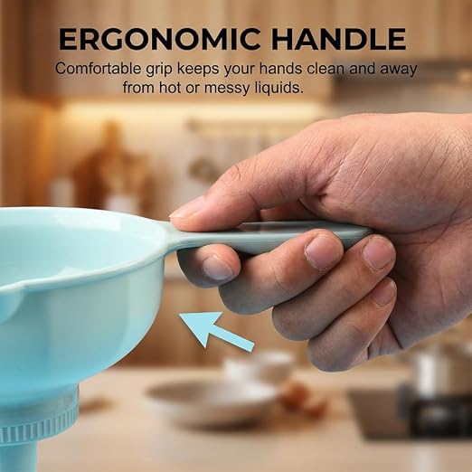 Wide Mouth Kitchen Funnel Set for Filling Bottles | 7-in-1 Kitchen Funnel Set, Large Funnel with 4 Size Spouts and 2 Strainers, Plastic Funnels for Liquid Cereal Transfer