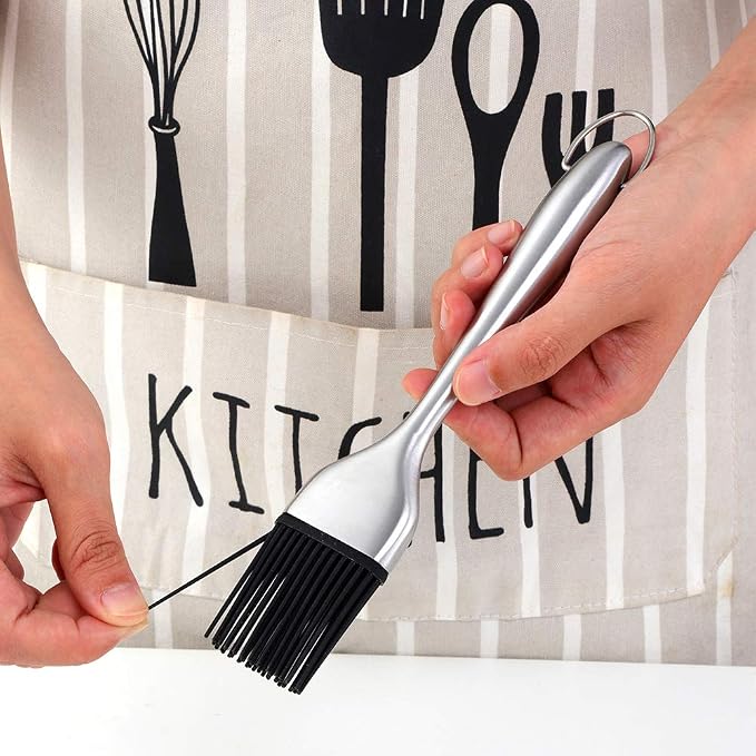 2 Pack Grill Basting Brush with 2 Pack Back Up Silicone Brush Heads, No Shed Bristles Stainless Steel Handles Heatproof Rust Resistant, Pastry Brushes for Kitchen Cooking BBQ (Silver)