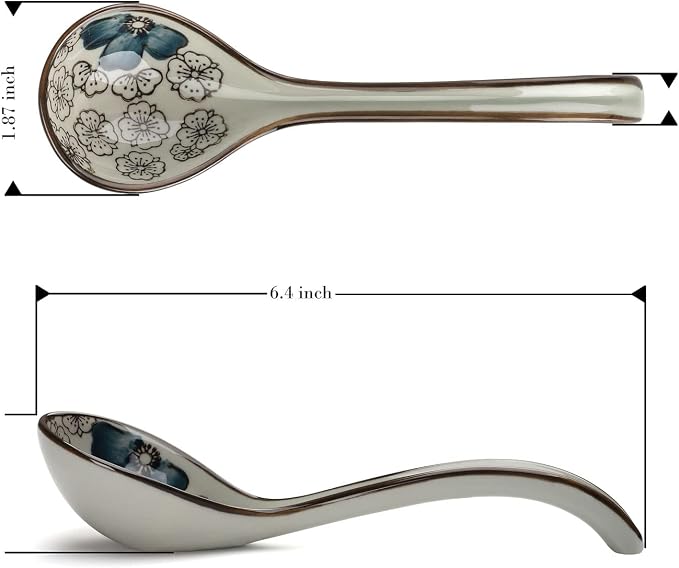 Ceramic Soup Spoons Set of 4 Porcelain Japanese Soup Spoon Long Handle Asian Soup Spoon Sets for Pho Ramen Noodles Wonton Dumpling Rice (Model 2#)