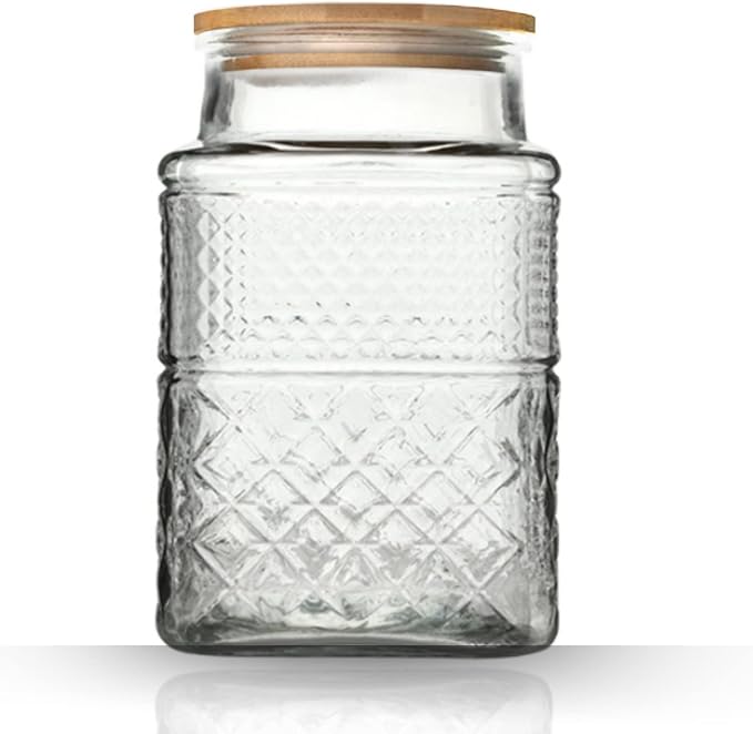 Large Glass Storage Jar, 60 FL OZ Glass Food Storage Containers with Bamboo Lid, Kitchen Laundry Room Organization Jar for Cookies Coffee Flour Sugar Laundry Pods Detergent Airtight Glass Jars | Kitchen Pantry Thick Glass Container for Flour Sugar Cook...