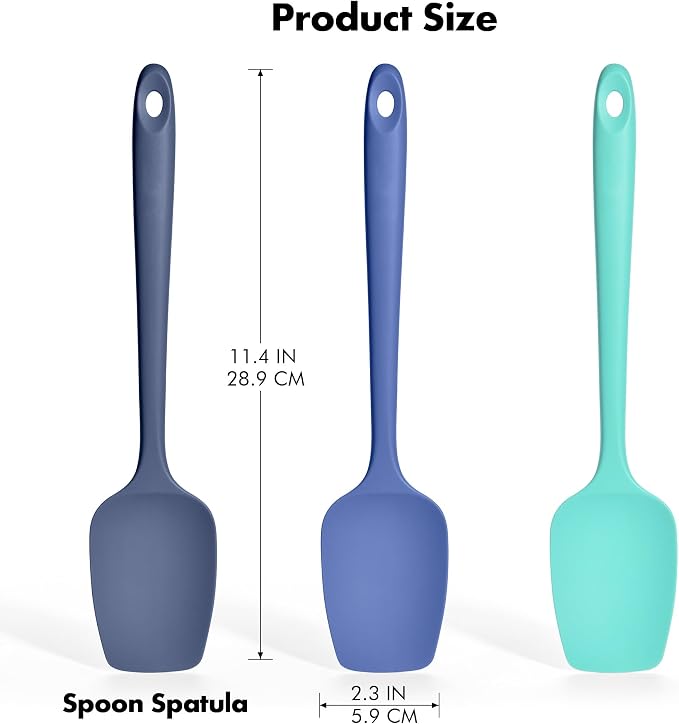 Silicone Spoonula Set: 600ºF Heat Resistant Food Grade Cooking Baking Utensils, Kitchen Flexible Nonstick Rubber Pan Spoon Spatula for Mixing, Scrambling, Scooping (3 Pieces, Multicolor 4)