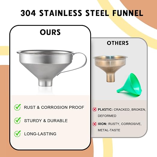 Aozita 18/8 Stainless Steel Spice Funnel with Handle for Spice Jars - Professional Grade Kitchen Tools