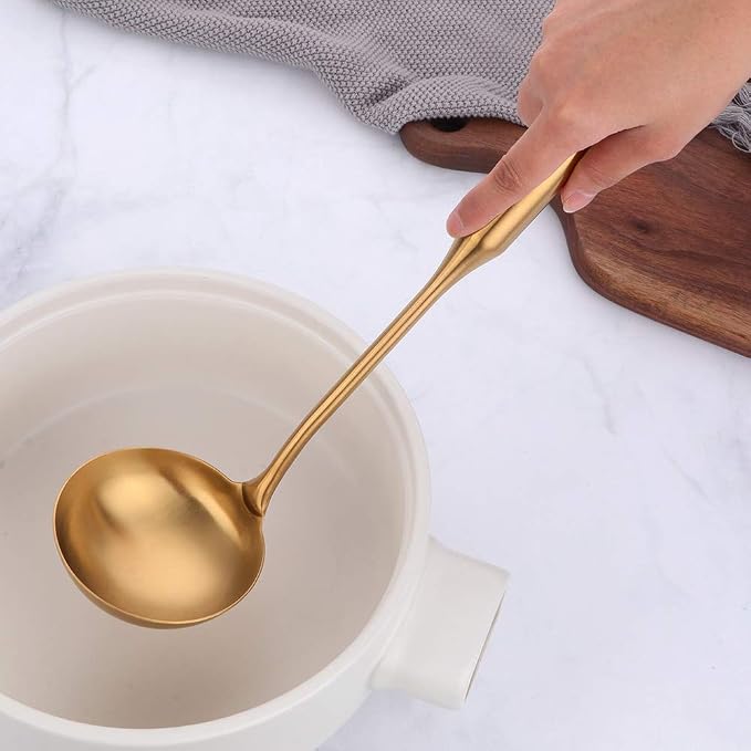 Soup Ladle,13.38inch Gold 18/8(304) Stainless steel Long Handle Cooking Utensil by BUY THINGS!