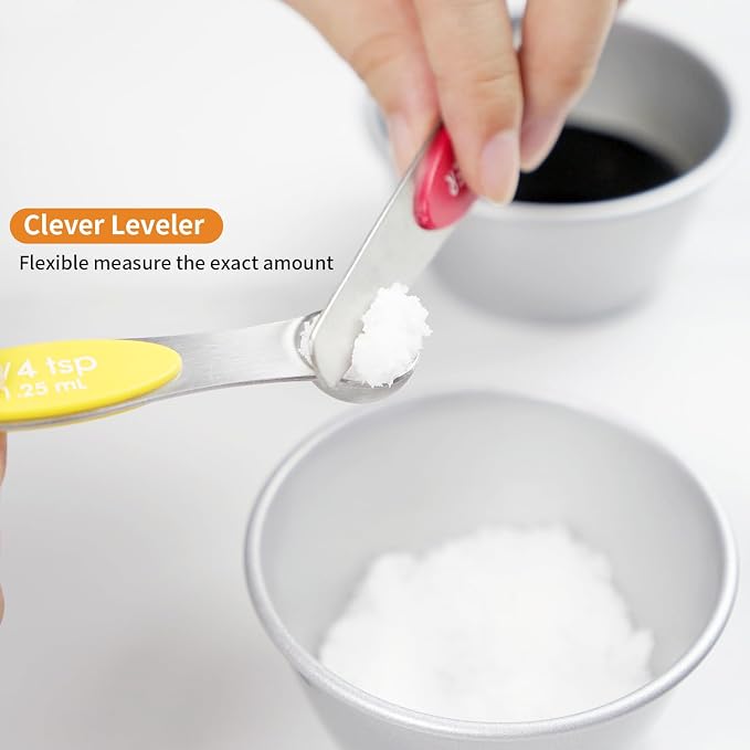 Magnetic Measuring Spoons Set of 8 with Leveler Stainless Steel Dual Sided Teaspoon and Tablespoon Stackable Fits in Most Kitchen Spice Jar(Color）