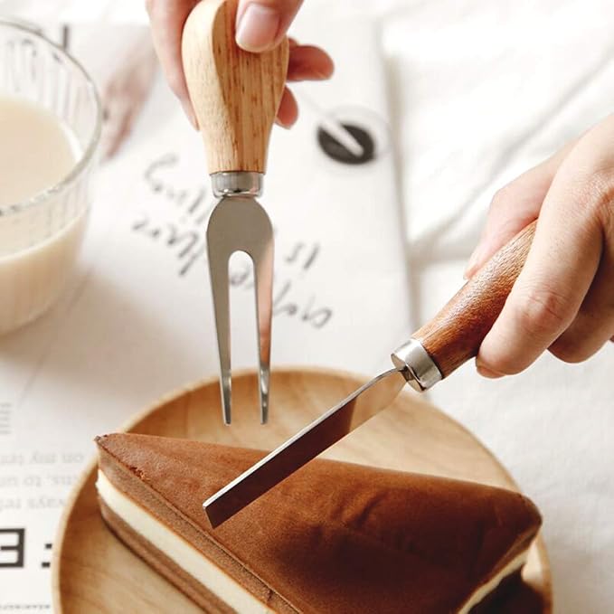 LTWQLing 4-Piece Cheese Knives Set, Stainless Steel Cheese Slicer with Wood Handle for Party Trays and Dinner Table