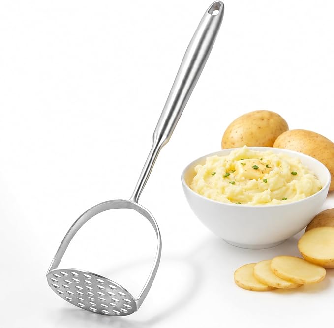 304 Stainless Steel Potato Masher – Heavy-Duty [Rustproof, Heat Resistance, Integral Forming] Dishwasher Safe Masher for Smooth & Fluffy Mashed Potatoes, Avocados – Sturdy, Durable Design