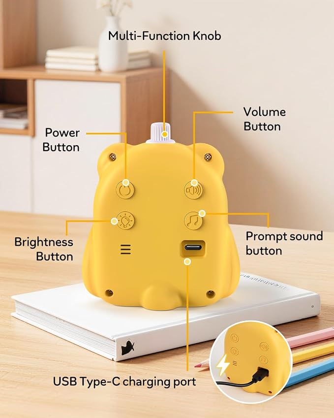 Visual Timer for Kids, 100 Min, Rechargeable Countdown Timers, Adjustable Sound Alert, Adjustable Brightness, Productivity Timers for ADHD, Silent Operation, Desk Time Management Tool for Toddler