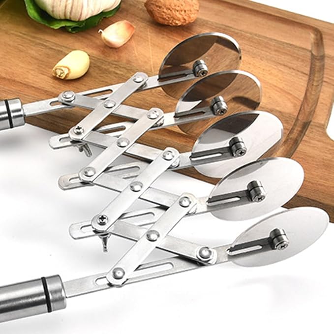 5 Wheel Pastry Cutter Expandable Adjustable Pizza Slicer Stainless Steel Dough Fudge Cutter Cookie Divider with Handle | Stainless Steel Dough Fudge Cutter Cookie Divider with Handle