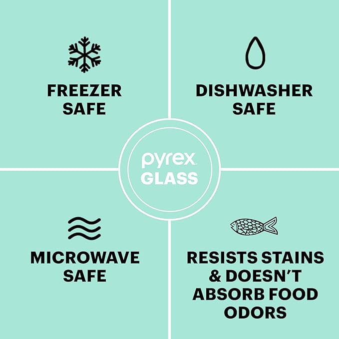 Pyrex Freshlock (4-Pack) Mixed Sized Glass Food Storage Containers Set | Meal prep containers with airtight locking lids, meal prep, dishwasher & microwave safe
