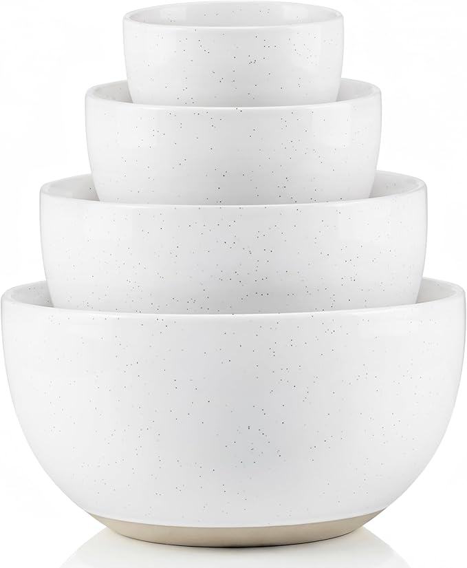 KooK Mixing Bowls, Ceramic Nesting Bowls, Stoneware Kitchen Bowls, For Prep, Serving, Dishwasher Safe, 18/40/90/140 oz, Set of 4, Moonstone