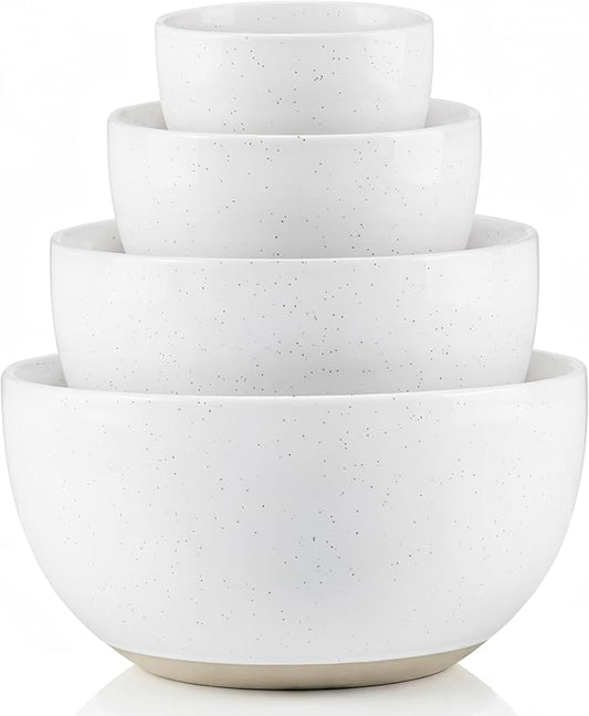 KooK Mixing Bowls, Ceramic Nesting Bowls, Stoneware Kitchen Bowls, For Prep, Serving, Dishwasher Safe, 18/40/90/140 oz, Set of 4, Moonstone
