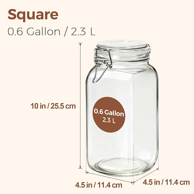 ComSaf Large Square Glass Jars with Airtight Lids 78 oz 3 Pack Wide Mouth | Flour sugar rice, Coffee storage, Pantry organization, Large capacity, Cabinet organization, Dry goods, Sourdough pickling
