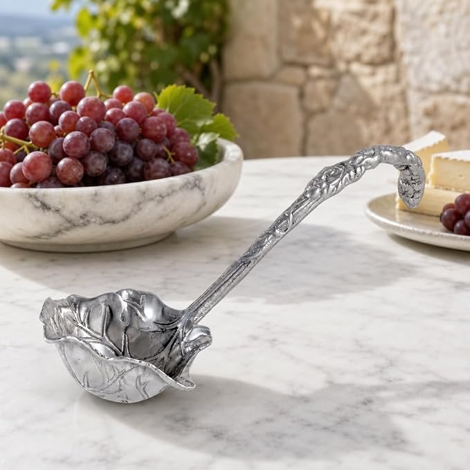 Arthur Court Grape Pattern Aluminum Serving Ladle - Elegant Punch/Soup Ladle for Entertaining - 12 Inch Long