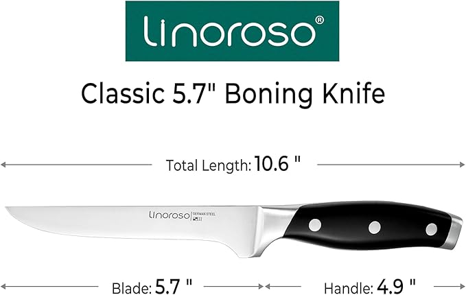 linoroso Boning Knife 5.7 inch Kitchen Knife with Elegant Gift Box, Sharp Forged German Carbon Stainless Steel Fillet Knife for Meat, Fish, Poultry, Full Tang, Ergonomic Handle