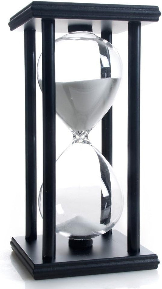 Hourglass 60 Minutes White Sand Timer, Black Wooden Frame Sandglass