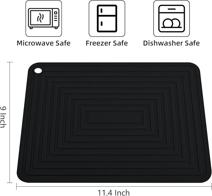 Silicone Trivet Mats for Hot Pots & Pans & Dishes, Hot Pads for Kitchen, Multipurpose Heat Resistant Mat for Kitchen Counter, Durable & Flexible Silicone Pot Holder Set 2 Rectangular Dark Grey