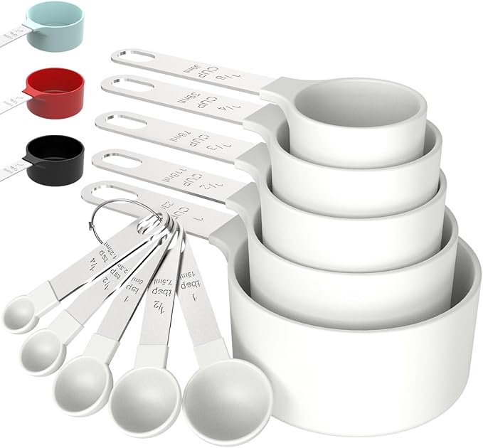 Measuring Cups & Spoons Set, Stackable Cups and Spoons | Nesting Measure Cups with Stainless Steel Handle, Kitchen Gadgets for Cooking & Baking (white)