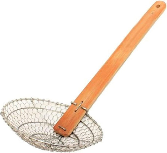 TrueCraftware- 6” Fine Mesh Skimmer Galvanized Steel with Natural Bamboo Handle- Spider Strainer Ladle Kitchen Frying Food Pasta Spaghetti for Cooking and Frying Pasta Strainer Spoon
