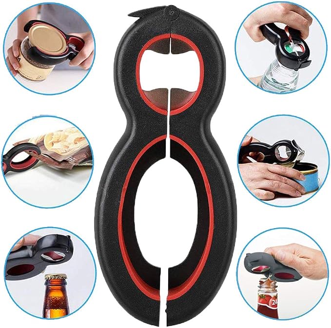 Medsuo Jar Opener, Non-Slip, 6 in 1 Multi Tool Bottle Opener for Seniors | Opening Jars, Pop-tab Cans, Twist Bottle Caps, Compact Size, Arthritic Hand Saver, Kitchen Gadget
