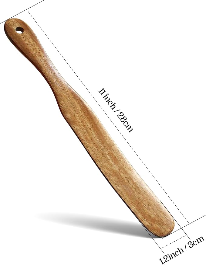 AOOSY Skinny Spurtle,11" Acacia Wood Spatula for Sourdough, Mixing | Long Handle Wooden Spatula for Sourdough Starter,Reaching Bottom of Jars, Spurtles Kitchen Tools for NonStick Cookware