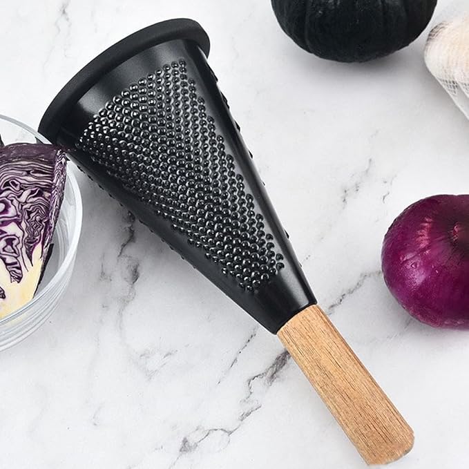 Luxshiny Stainless Steel Cone Grater with Comfortable Handle - 10.03 Inch Food Grater for Cheese Vegetables Garlic Potato and Ginger - Kitchen Slicer and Grating Tool