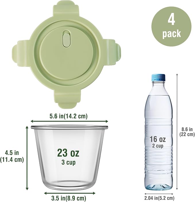 3Cup/23oz Glass Meal Prep Containers with Vented Lids Food Storage, 4 PACK | Soup Freezer丨Stew Sauce Leftover Storage丨Airtight丨Heat-Resistant丨BPA-Free丨Oven Microwave Dishwasher Freezer Safe丨Round & Tall