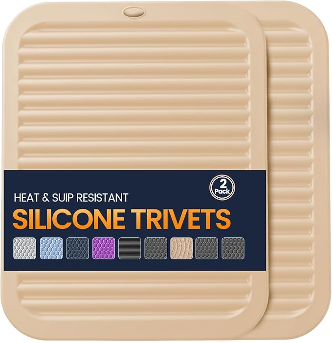 Silicone Trivet Mats 2 Heat Resistant Pot Holders Multipurpose Non-Slip Hot Pads for Kitchen Potholders, Drying mat, Jar Opener, Spoon Holder, Coaster(Crescent Moon)