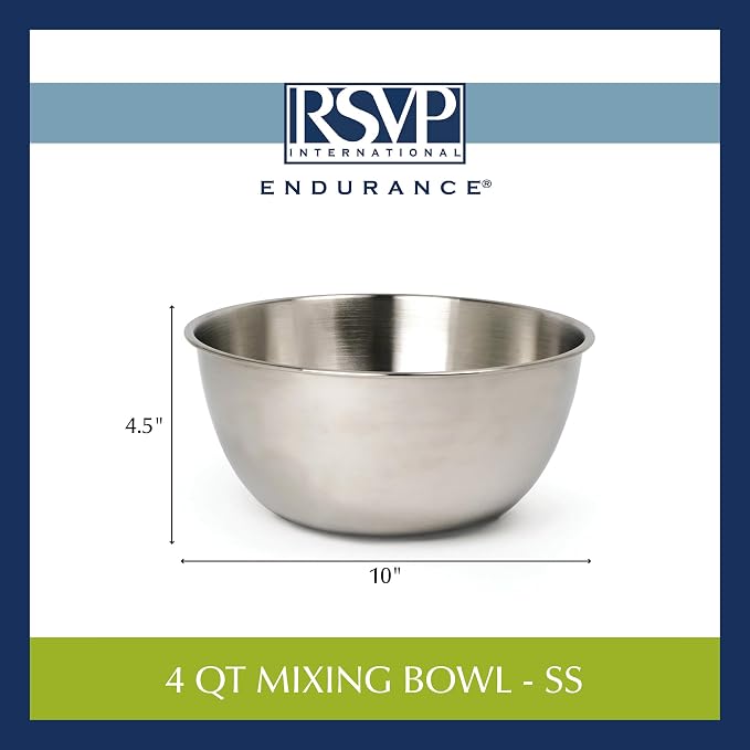 RSVP International Endurance Stainless Steel Mixing Bowls, 4 Quart