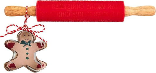Mud Pie Rolling Pin, Merry Christmas; pin 1 3/4" x 12" | cutter approx 3 1/4" x 3 1/4"
