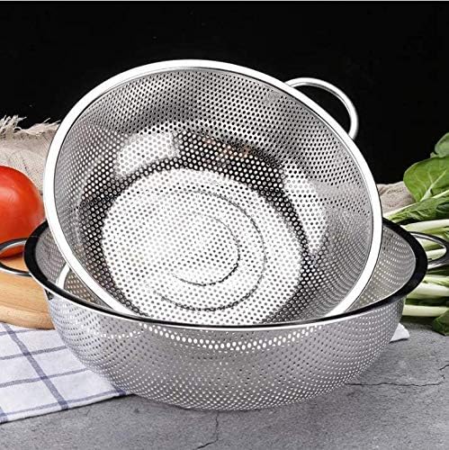 Colander Set of 2, Heavy Duty Stainless Steel Micro-Perforated Strainer Mesh Colander with Handle for Draining Rinsing Washing Pasta Vegetables Fruits, Dishwasher Safe -3/5 Quart