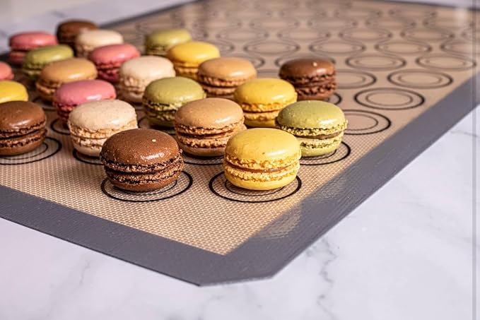 Macaron Baking Mat Silicone Non Stick, Full Sheet Reusable Pack of 10 Gray | Non-Stick Macaron Mat for Perfect Baking, Dishwasher & Oven Safe, For Macarons, Cookies, Bread and More, 16x24” (40x60cm)