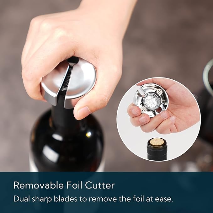 KITCHENDAO Luxury 3 in 1 Wine Opener with Foil Cutter, Beer Bottle Opener, Sturdy Zinc Alloy Wing Corkscrew with Self-centering Non-stick Sharp Screw, Easy to Remove Cork, Manual Corkscrew (Blue)