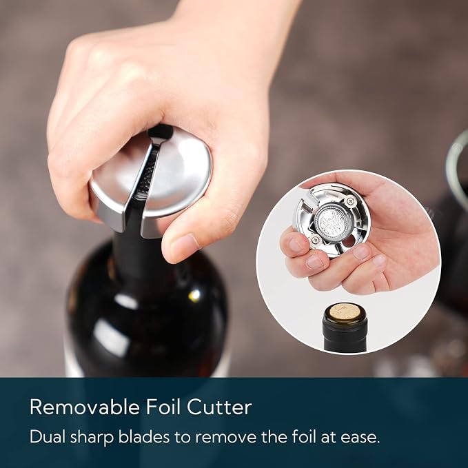 KITCHENDAO Luxury 3 in 1 Wine Opener with Foil Cutter, Beer Bottle Opener, Sturdy Zinc Alloy Wing Corkscrew with Self-centering Non-stick Sharp Screw, Easy to Remove Cork, Manual Corkscrew (Black)