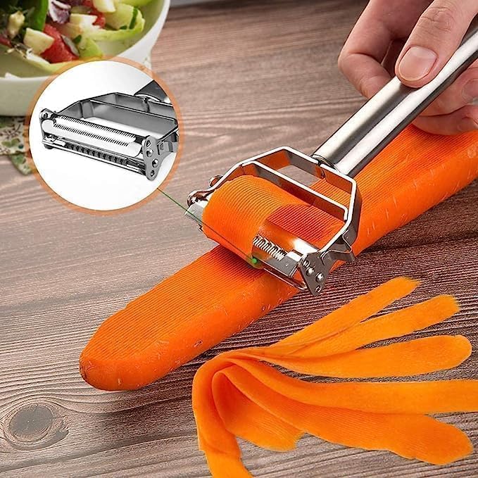 2 in 1 Peeler Julienne for Salad, Potato Peeler, Vegetable Slicer, Multi-Functional, Fruit Slicer, Adjustable Veggie Shredder, Kitchen Noodle Cutter, Stainless Steel (1)