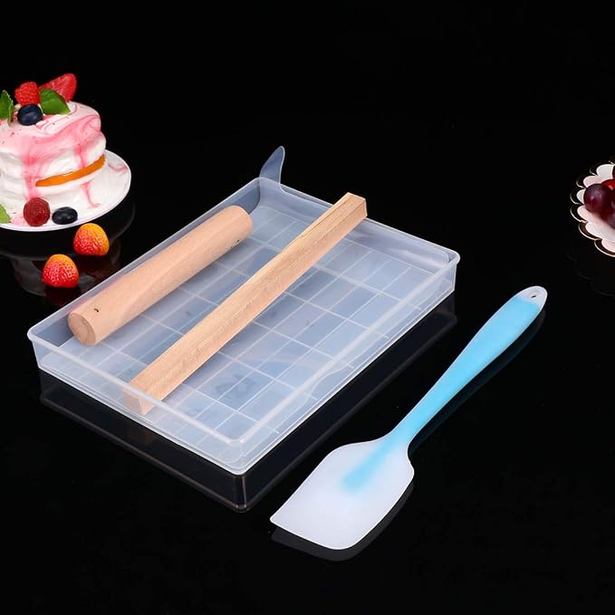 Yardwe 5pcs DIY Nougat Mold Tools Tray Tool Set Silicone Nougat Mold Nonstick Making Mat Rolling Pin Baking Tools Chocolate Candy Tools Large Scraper