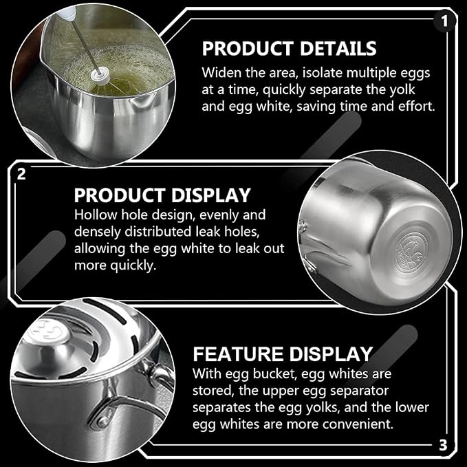 DOITOOL Egg Separator Egg Yolk White Separator, Food Grade Egg Divider Stainless Steel Egg Sieves Kitchen Gadget Cooking Tool (Without Lids, 20.5X14.5X13CM)