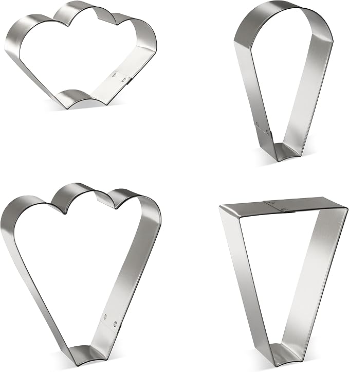 Foose Brand Cookie Cutters 4 Piece Platter Cookie Cutter Set 3 3/8 inTrapezoid, 4 in Teardrop Round, 3 in Clam and 4.5 in Fan Three Bumps, USA Made