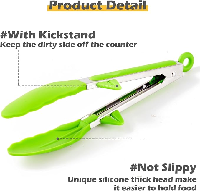 12" Kitchen Tongs, 3Pcs Tongs for Cooking with Silicone Tips, Food Grade Small Silicone Tong, Mini Serving Tongs for BBQ Salad(Black,Red,Green)