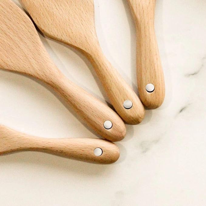 Wooden spurtles set 4pcs of Cooking Utensils,Natural beech Spatulas for cooking, wood spoon for cooking,Slotted Spurtles kitchen tools for Stirring, Mixing