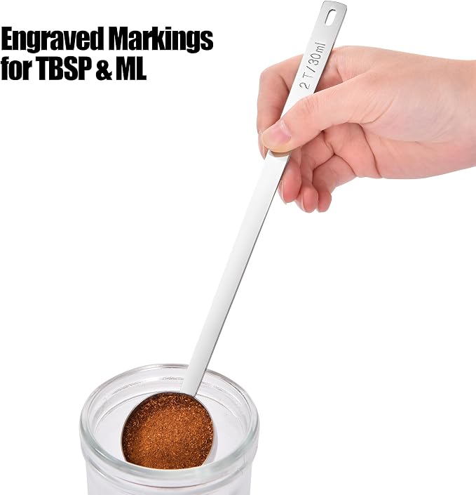 18/8 Stainless Steel Coffee Scoop, Doosu Food-Grade Metal Measuring Spoon with 8.5in Long Handle, Tablespoon Scooper for Coffee Beans, Ground Coffee, Espresso, Protein Powders, Tea, Sugar (2 Tbsp)