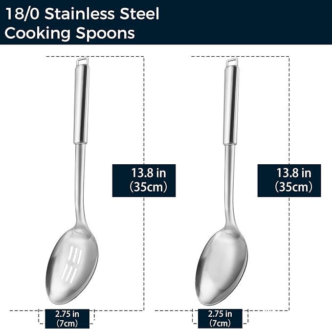 18/0 Stainless Steel Cooking Spoons Set, Serving Spoon & Slotted Spoon, Kitchen Cooking Utensils Set, Housewarming Daily Use Commercial, Pack of 2