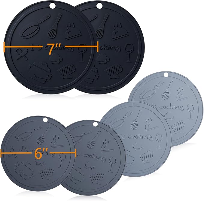 Silicone Trivet Mats - 3 Heat Resistant Pot Holders, Non-Slip Hot Pads for Kitchen, Food Grade Silicone, BPA Free, Easy to Wash (Black and Grey 6-Piece Set)