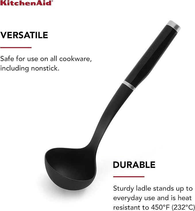 KitchenAid Classic Soup Ladle, One Size, Black 2 & Classic Multifunction Can Opener/Bottle Opener & Gourmet Stainless Steel Wire Masher, 10.24-Inch, Black
