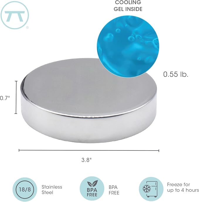 Outset Stainless Steel Round Ice Packs, Set of 2 Travel Ice Packs, 3.75" | Round Ice Chiller | Reusable Travel & Lunch Box Ice Packs | Long Lasting Cold | Thin Ice Pack | Durable Stainless Steel Set