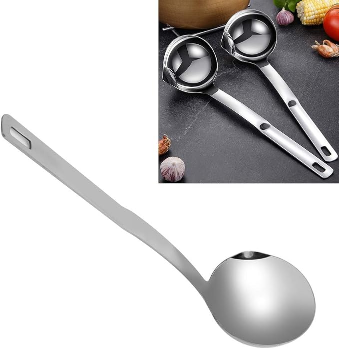 Oil Separator, Ladle Oil Filter Skimmer Spoon Soup Colander Filter Spoon for Home Kitchen and Cooking