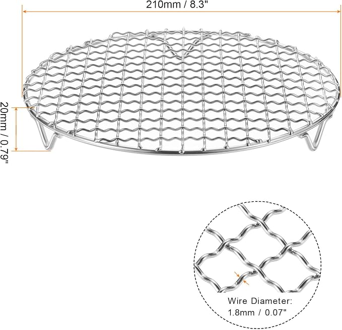HARFINGTON 2pcs Round Cooking Rack 8.3-inch 201 Stainless Steel Cross Wire Barbecue Grill Net with 20mm Legs for Cooking Baking Steaming BBQ