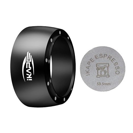 IKAPE Magnetic Dosing Funnel Set, 53MM Espresso Dosing Ring & Puck Screen Kit Compatible with Breville 54MM Bottomless Portafilter - with 8 Small Magnet (Black)