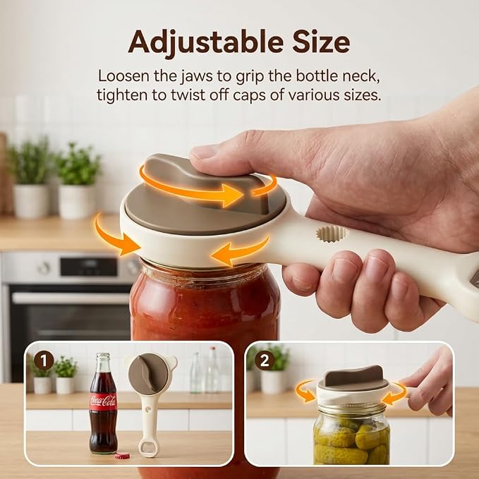 4-in-1 Jar Opener for Seniors -Adjustable Lid Opener with Non-Slip Grip, Stainless Steel Jar Lid Opener for Arthritis Sufferers, Fits Kitchen Jars, Bottles & Cans, Home Kitchen Helper(Green)