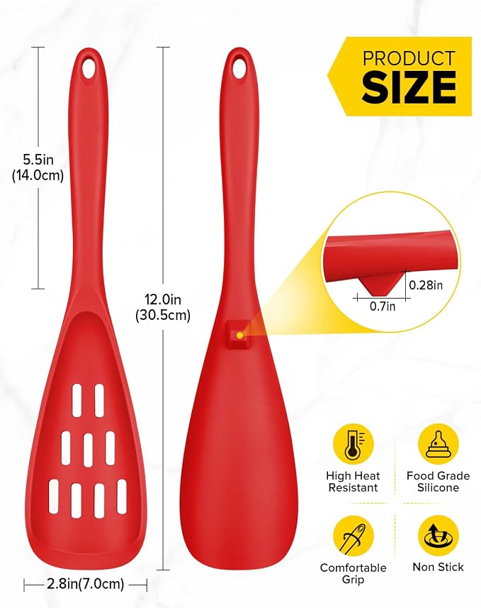 Pack of 2 Cooking Spoons for Non Stick Cookware, Multifunction Spatula Spoon BPA-Free, One-Piece Design, Suitable for Scooping, Scraping, Serving and Mixing (RED)