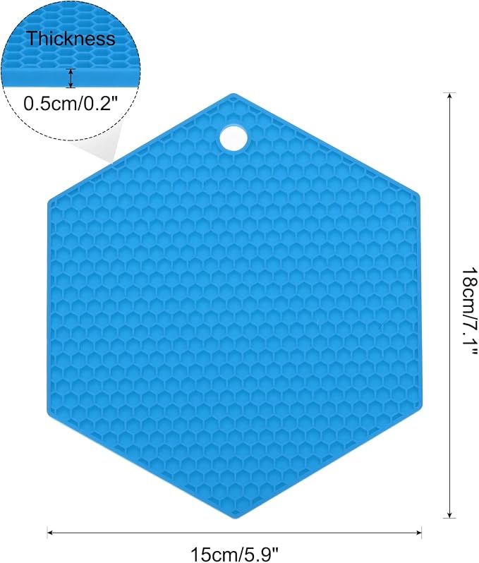 uxcell 4pcs Silicone Trivet Mats Heat Resistant Silicone Pot Holders for Hot Pots and Pans, Non-Slip Hot Pads for Kitchen Hot Dishes Table Countertops, Blue(Hexagonal)